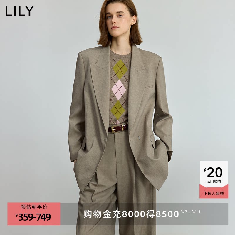 菁英西装LILY2025秋新款女装复古老钱风戗驳领廓形高级感西服外套