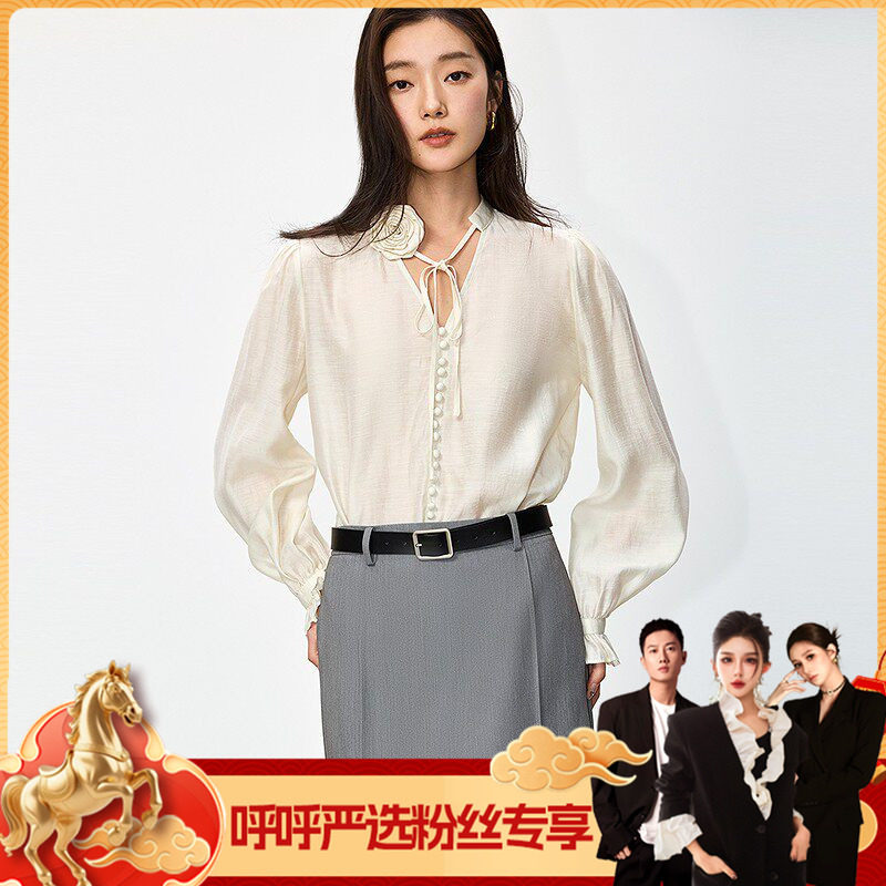 【呼呼严选专享】LILY含亚麻垂坠感套头衬衫雪纺衫宽松上衣 - LILY折扣官方店出品