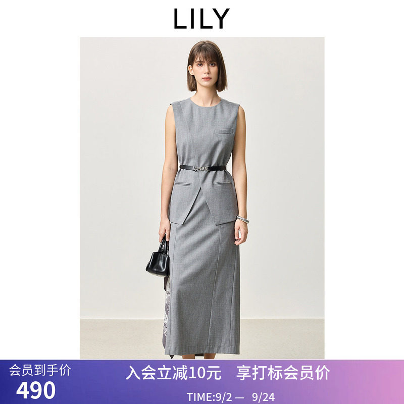 【商场同款】LILY春新款女装格雷系通勤圆领背心半身裙套装图片