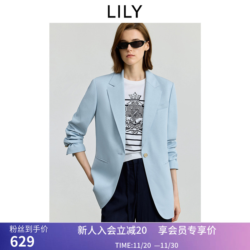 【商场同款】LILY2025秋新款女装老钱风气质休闲通勤蓝色西装外套