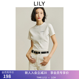 LILY2025夏新款女装简约基础款休闲圆领百搭通勤正肩短袖T恤上衣
