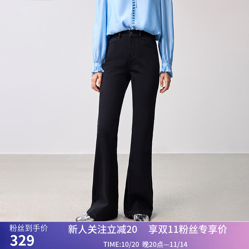 【加绒小黑裤】LILY冬新款女装高腰休闲瘦腿通勤喇叭裤牛仔裤