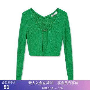 【商场同款】LILY春新款女装法式复古U领修身短款针织开衫女
