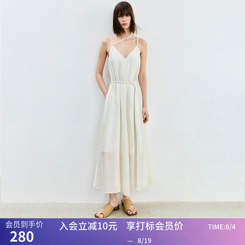 【商场同款】LILY夏新款女装莱赛尔V领简约优雅通勤款连衣裙