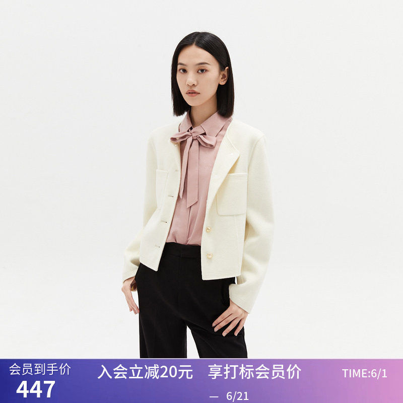 秒杀【商场同款】LILY冬新款女装全绵羊毛复古小香风短款毛呢外套