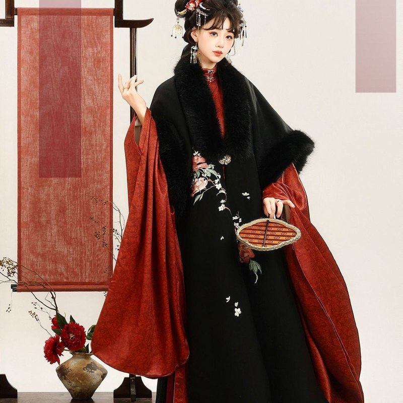明制汉服女【玉牡丹】加绒保暖刺绣裘衣秋冬季斜襟立领长衫马面裙,女装/女士精品,汉服套装,淘宝优惠券,粉丝福利购,淘宝优惠卷