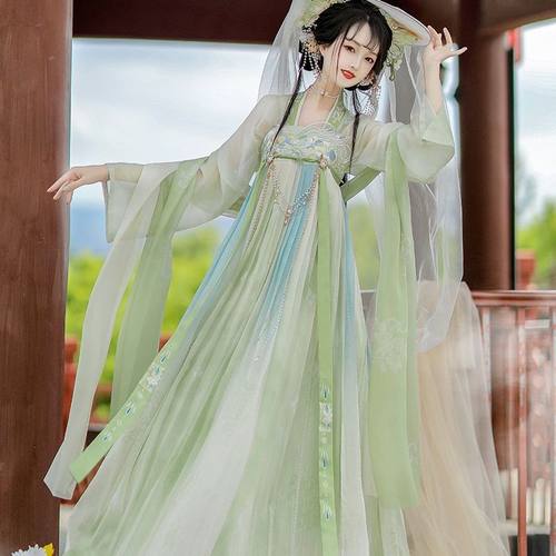 唐制汉服女齐胸改良裙刺绣中国风