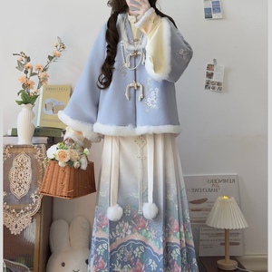 明制汉服女【冬日信笺】刺绣加绒披袄立领琵琶袖马面裙新年战袍冬