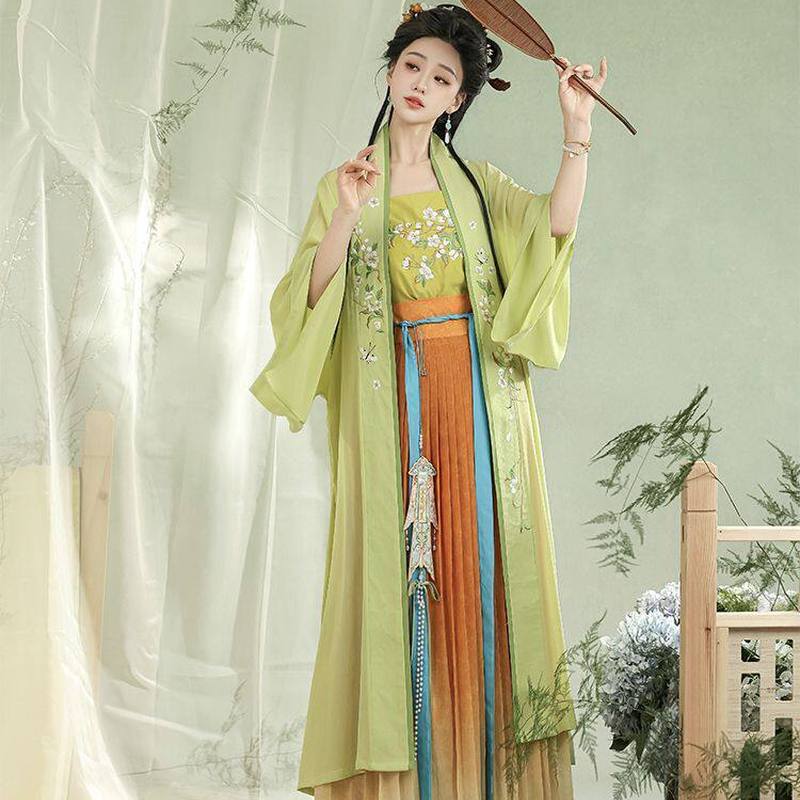 宋制汉服女刺绣长干寺吊带百褶裙