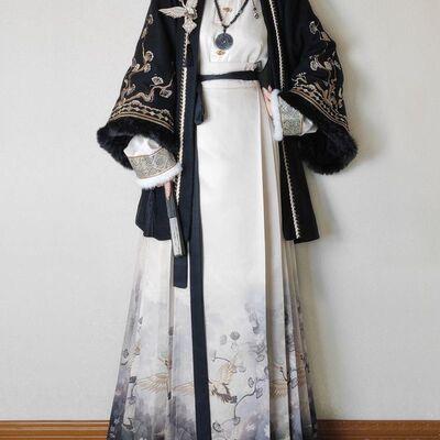 刺绣加绒披袄秋冬马面裙立领上衣