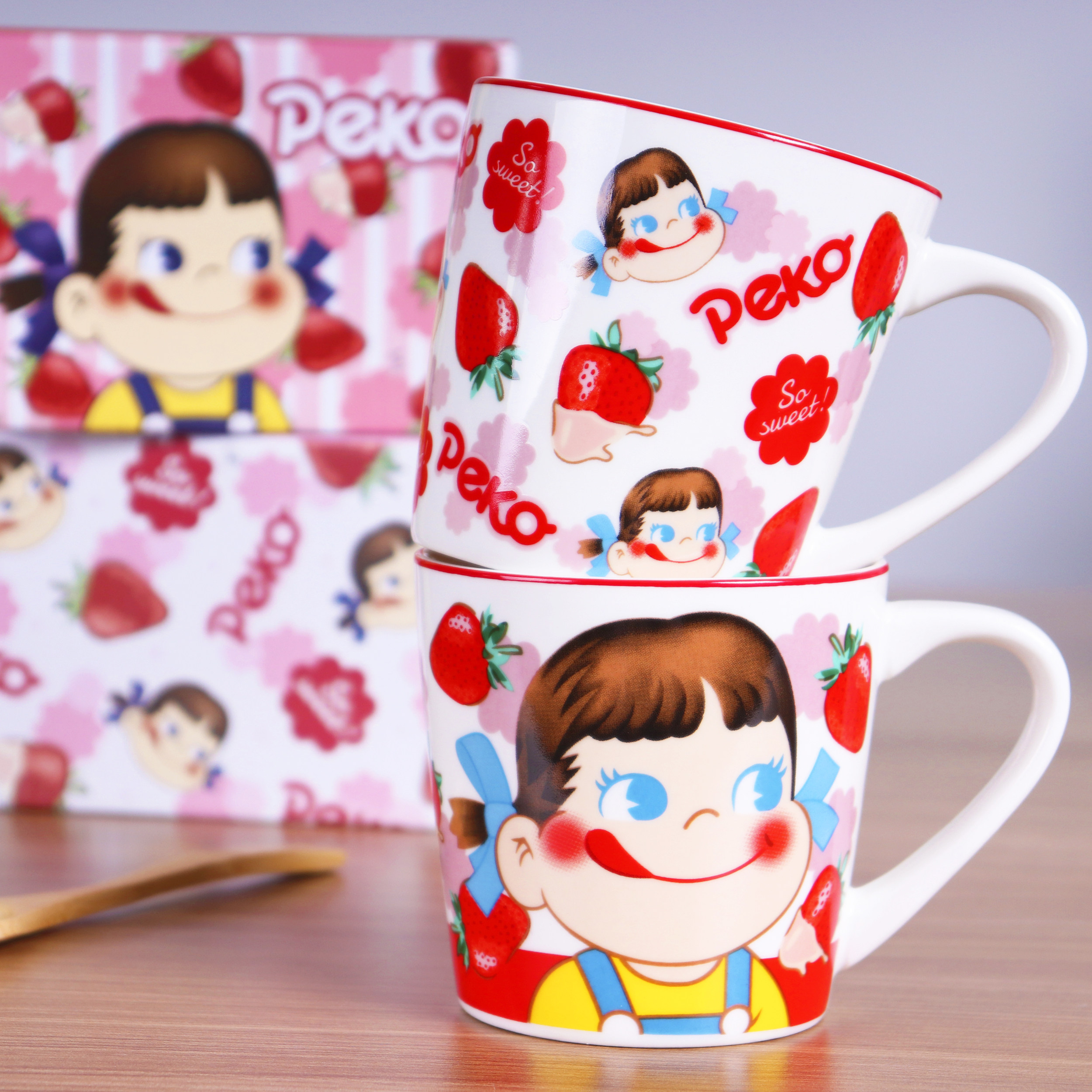不二家牛奶妹马克杯草莓陶瓷水杯卡通可爱少女杯子情侣杯生日礼物