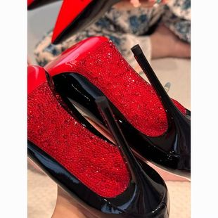 黑色水钻红底御姐职业性感高跟鞋女床上百搭绝美不累脚女细跟单鞋