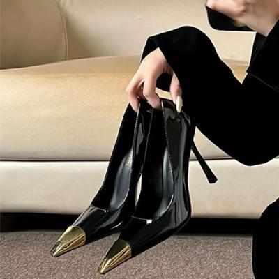 名媛黑色漆皮性感高跟鞋女细跟