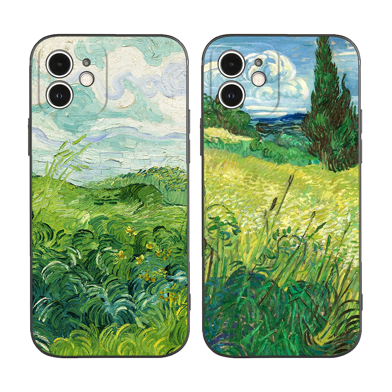 梵高绿色麦田风景文艺油