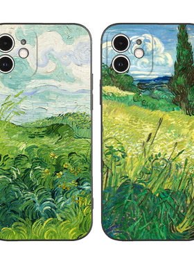 梵高绿色麦田风景文艺油画适用iPhone14Pro苹果13mini手机壳12/11