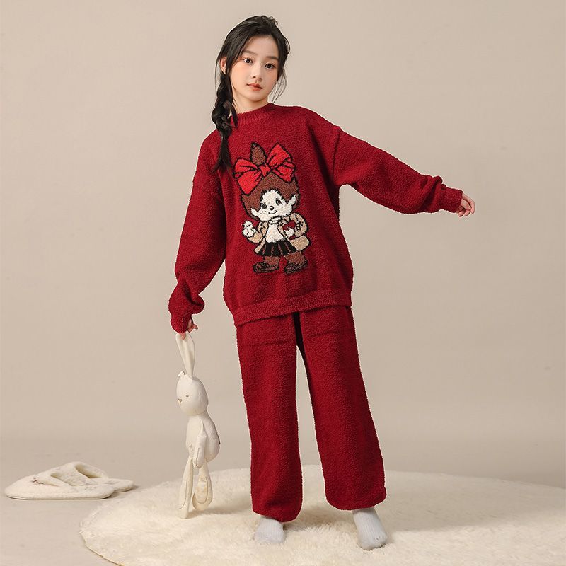 女童睡衣秋冬款儿童女孩加绒加厚冬季套装大童珊瑚法兰绒家居服女