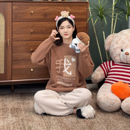 半边绒青少年秋冬睡衣套装