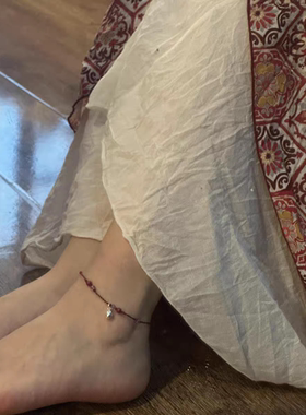 「一步一响」正品s925纯银小铃铛脚链女朱砂红绳马年平安好运礼物