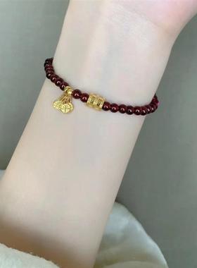 天然石榴石福袋小蛮腰珍珠手链祥云喜乐平安手串小众设计精致手饰