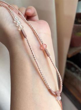 原创手工编细款锁骨链项链女复古高级可直接穿金扣吊坠百搭可调节