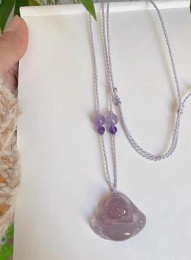 「薰衣草紫」手工diy编绳项链可挂吊坠d玉石佛牌挂绳半成品万能链