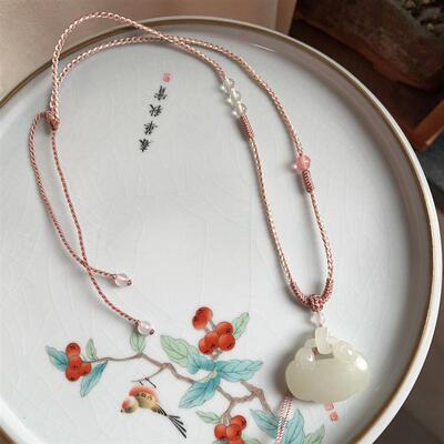 手工编织高档和田玉锁平安扣黄金佛公无事牌吊坠绳项链绳女可调节