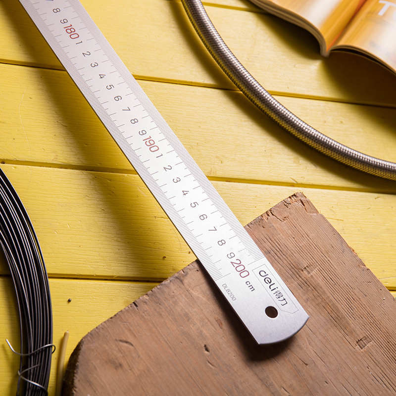 得力钢尺不锈钢直尺1.5m刻度尺公制刻度绘图钢尺2m带公式换算表