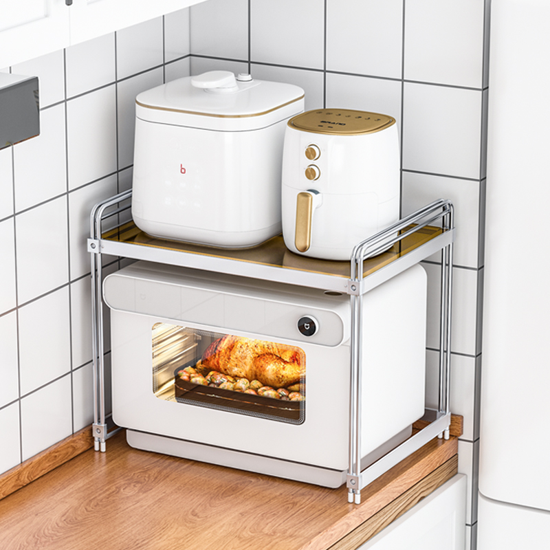 不锈钢+钢化玻璃台面微波炉架子