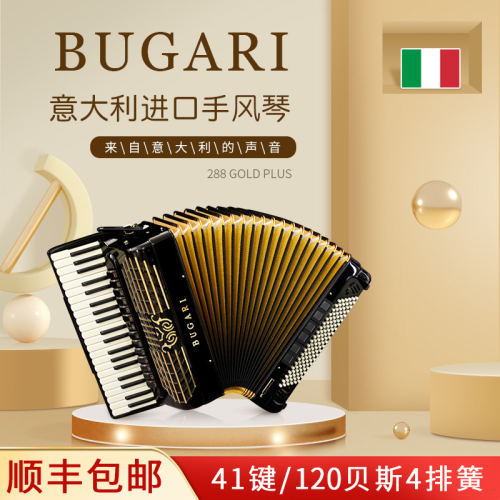 意大利原装进口BUGARI专业手风琴120贝斯4排簧回声琴288gold plus