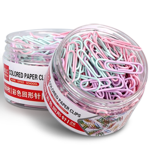 2000枚彩色回形针办公用品曲别针大号文件书签回型针收纳盒文具批发不锈钢u型固定回纹回应回行旋别针回心针