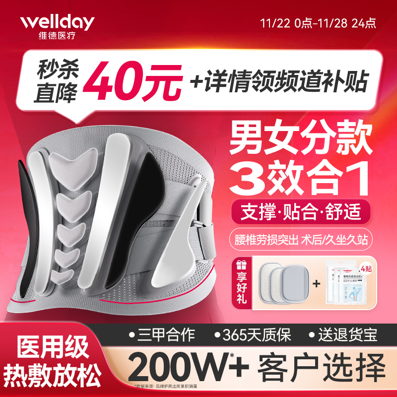 维德护腰带腰间盘劳损腰椎突出久坐女士男士医用热敷腰围轻薄腰托