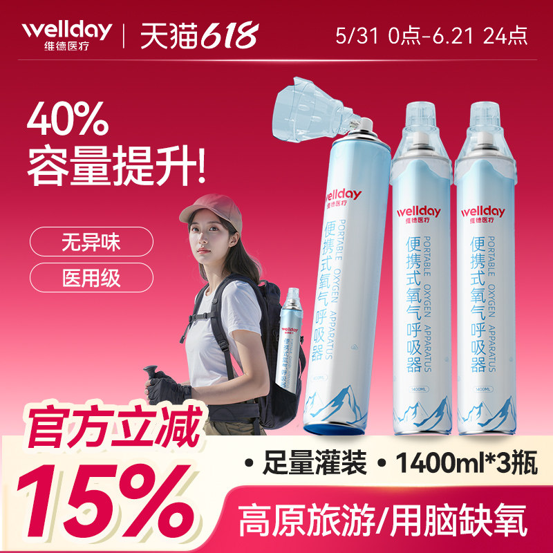 维德医疗便携式氧气瓶孕妇家用老人吸氧氧气罐高原旅游缺氧大容量