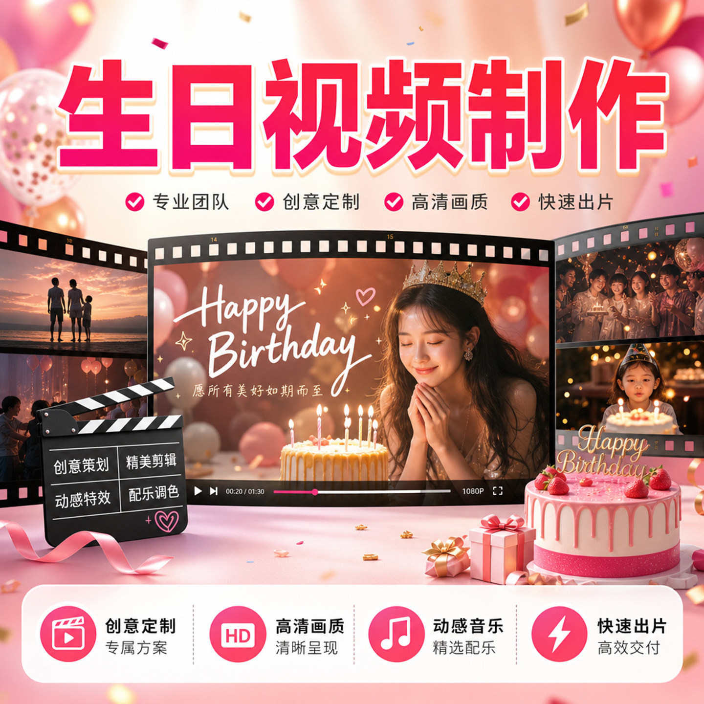 生日视频制作剪辑宝宝儿童电子相册寿宴满月百天宴周岁MV成长历程
