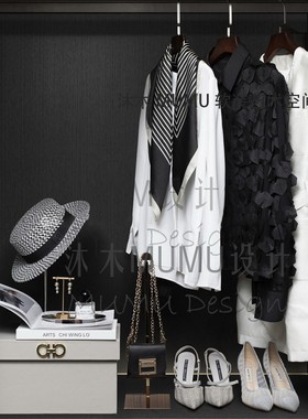 极简轻奢样板房衣帽间衣服包包收纳盒软装搭配黑白艺术套装人气