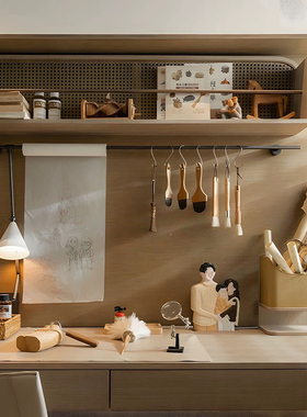 沐木原木北欧风格手工木雕作坊刷子工具样板间售楼处组合饰品摆件