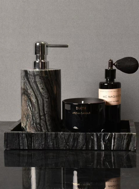 黑色高端样板房售楼处卫生间台面卫浴套装摆件大理石香薰洗手液