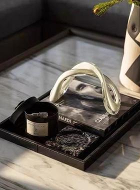现代简约手工玻璃水晶黑白环形交叉创意摆件桌面可以酒店样板间