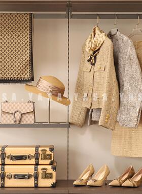YASA【金色小香风】样板房衣帽间现代轻奢女士衣柜连衣裙皮箱包包