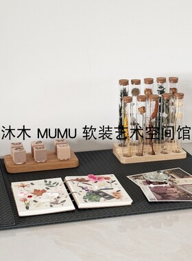 样板间儿童书房花艺昆虫植物干花相册标本大书垫软装饰品组合摆件