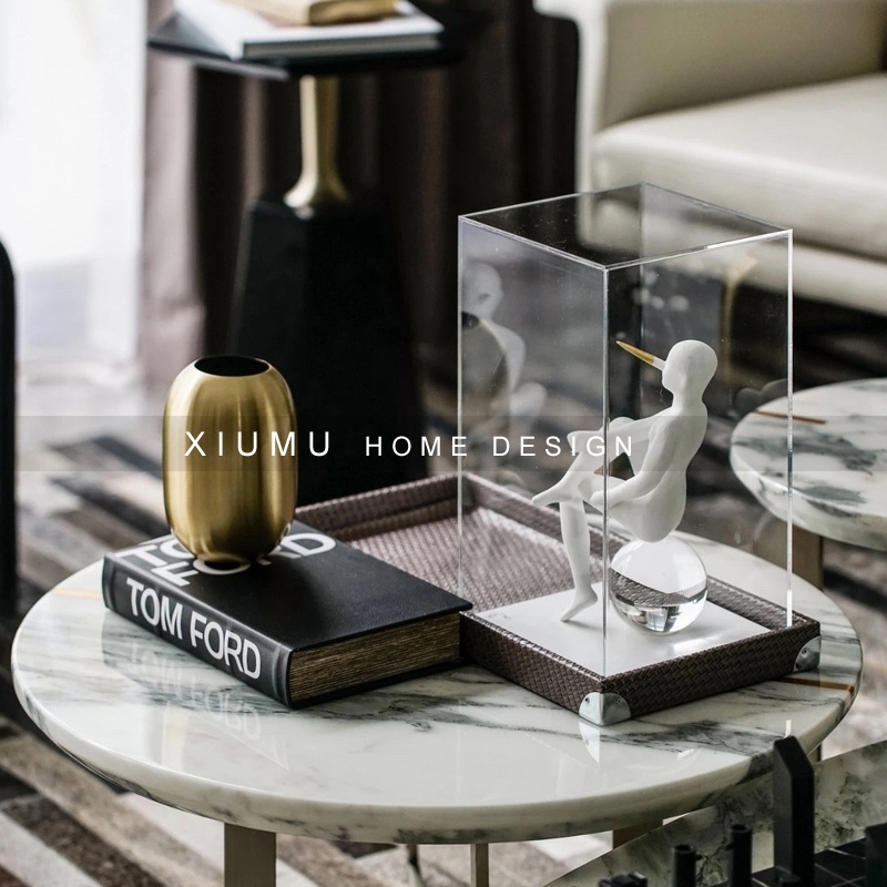 简约现代样板间客厅茶几抽象人物雕塑摆件组合托盘装饰书飘窗摆设