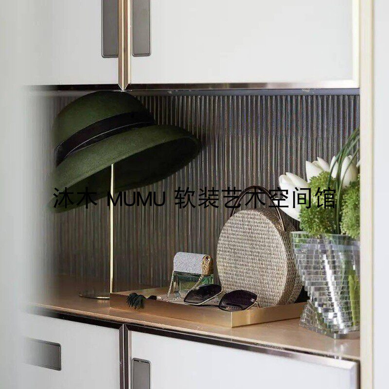 样板间玄关镂空柜子帽子软装饰品组合摆件道具轻奢绿色主题大牌风