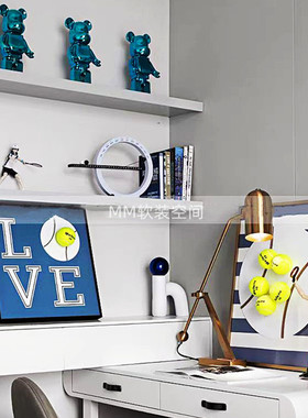 简约现代运动风样板间儿童房软装摆件男孩房网球主题装饰画装饰品