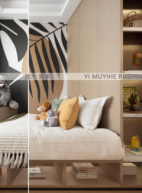 现代简约样板间儿童房书柜艺术创意大象抱枕主题软装饰品搭配摆件