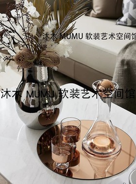 酒具玫瑰金不锈钢花器金属圆托盘