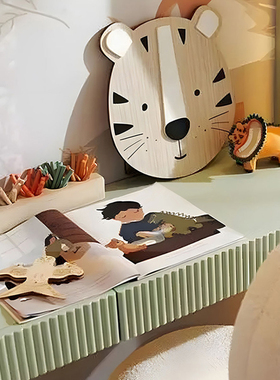 沐木可爱女孩现代样板间儿童房卡通木质狮子积木台灯椅子饰品摆件