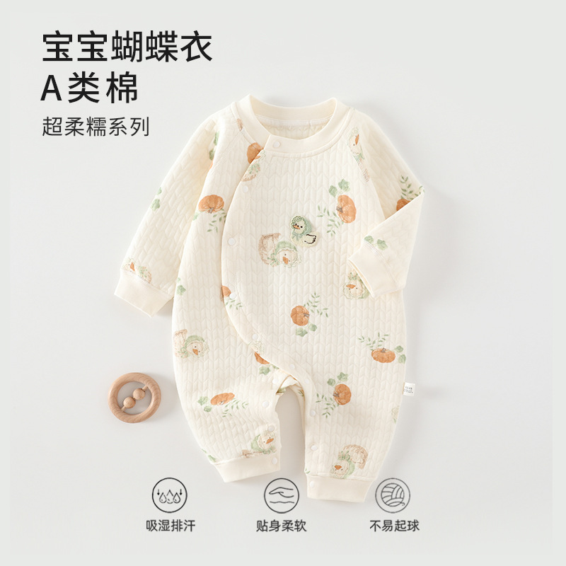 婴儿纯棉无骨a类秋冬新款连体衣夹丝长袖新生儿宝宝童装衣服