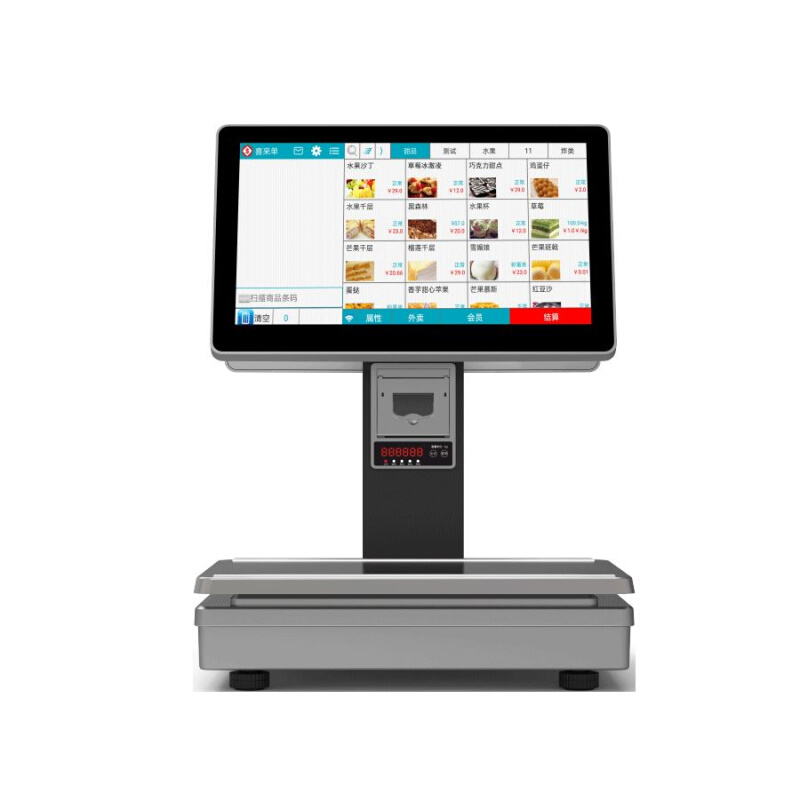 安卓触摸屏水果超市收银秤称重条码收银机熟食蔬菜食品冒菜电子秤