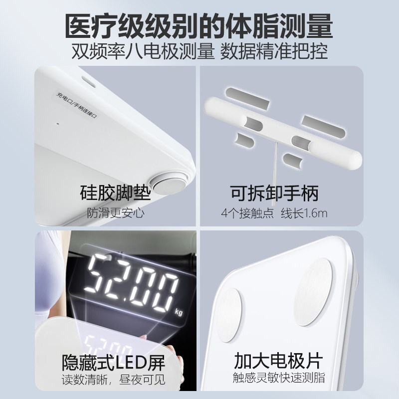 翔宇 智能体脂秤电子r秤八电极电池可充电健身精准体测体重秤