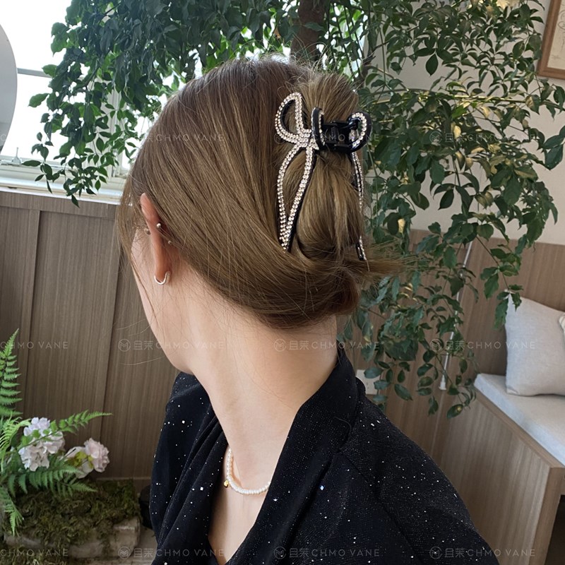 且茉~气质大小姐~好抓紧实满钻B蝴蝶结发抓后脑勺鲨鱼夹新款头饰