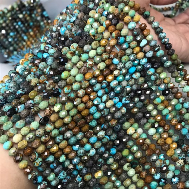 4*6MMd天然水晶 渐变色湖北绿松石钻石切面盘珠扁珠散珠半成品配